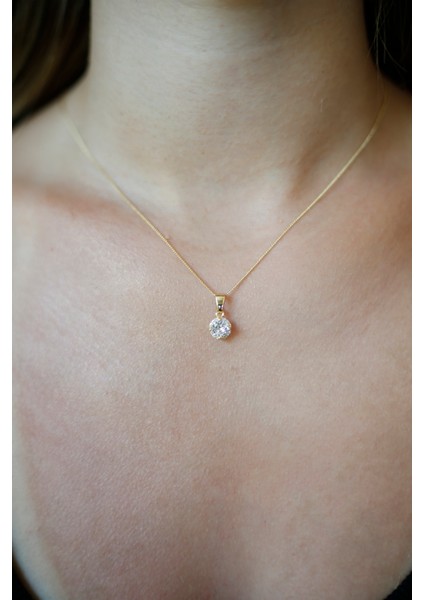 14 K Altın Kaplama Kuyumcu Işçiliği Oval Taşlı Kolye