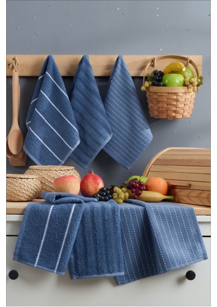 6 Parça %100 Pamuk 30 x 50CM Lacivert Mutfak Havlusu Seti Mutfak Kurulama Bezi Seti Hemmen