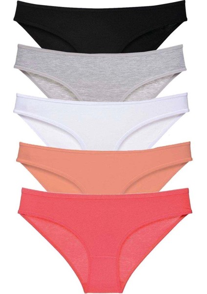 5 Adet Süper Eko Set Likralı Kadın Slip Külot Siyah Gri Beyaz Pudra Fuşya