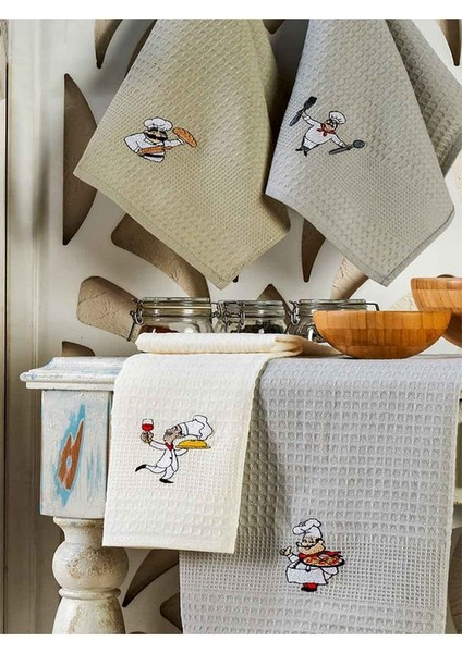 6 Parça %100 Pamuk 40 x 60CM Şef Desenli Mutfak Havlusu Seti Mutfak Kurulama Bezi Seti Hemmen fiyatları