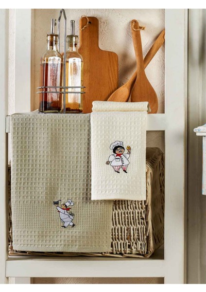 6 Parça %100 Pamuk 40 x 60CM Şef Desenli Mutfak Havlusu Seti Mutfak Kurulama Bezi Seti Hemmen modelleri