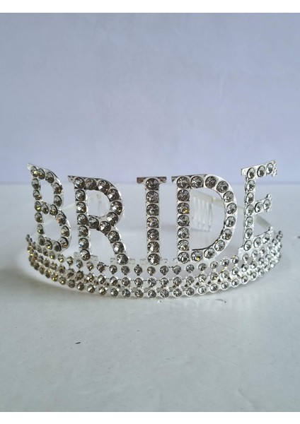 Taç Bride Metal Taşlı Lüks Gelin Taçı Gümüş Üstten Geçirmeli modelleri