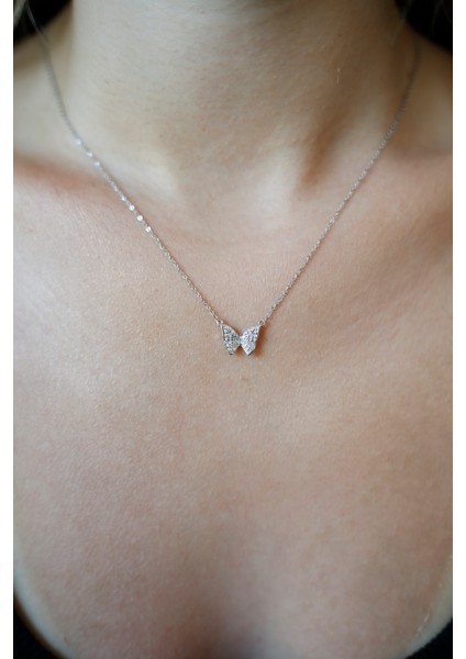 Rodyum Kaplama Kelebek Kolye