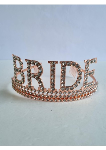 Taç Bride Metal Taşlı Lüks Gelin Taçı Rose Gold Üstten Geçirmeli fiyatları