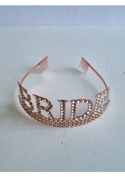 Taç Bride Metal Taşlı Lüks Gelin Taçı Rose Gold Üstten Geçirmeli modelleri