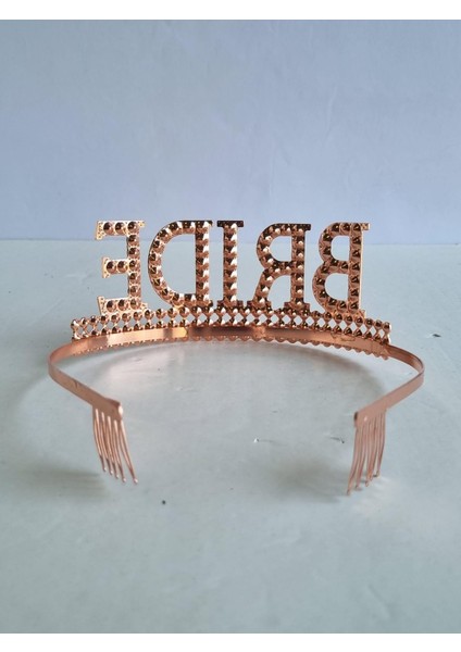 Taç Bride Metal Taşlı Lüks Gelin Taçı Rose Gold Üstten Geçirmeli indirimleri