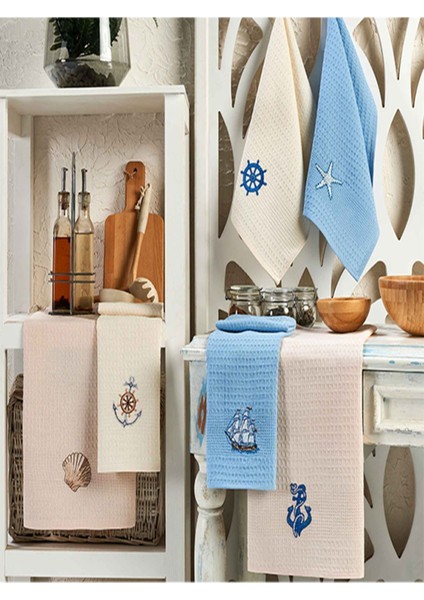 6 Parça %100 Pamuk 40 x 60CM Deniz Desenli Mutfak Havlusu Seti Mutfak Kurulama Bezi Seti Hemmen fiyatları