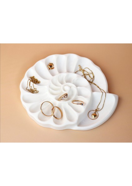 Deniz Kabuğu Tasarımlı Takı ve Aksesuar Düzenleyici | 3D Baskı Dekoratif Organizer 15X13X1,5 cm
