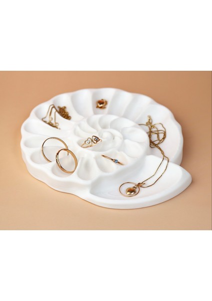 Deniz Kabuğu Tasarımlı Takı ve Aksesuar Düzenleyici | 3D Baskı Dekoratif Organizer 15X13X1,5 cm fiyatları