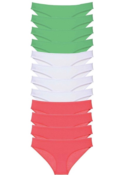 12 Adet Süper Eko Set Likralı Kadın Slip Külot Yeşil Beyaz Fuşya