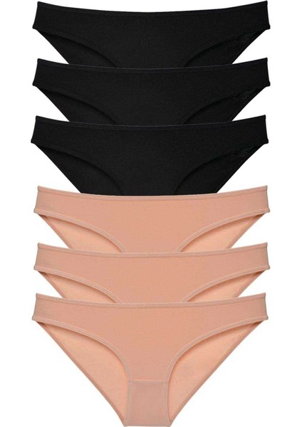 6 Adet Süper Eko Set Likralı Kadın Slip Külot Siyah Ten