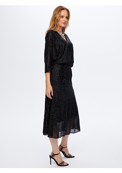 Beli Kemerli Payet Işi V Yaka Uzun Abiye Elbise W26ABY006 fırsatları