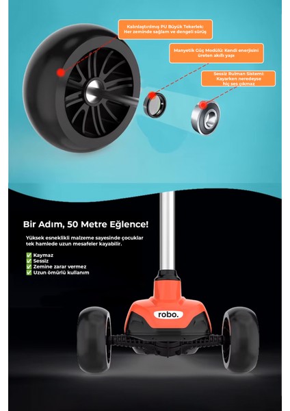Elektrikli 3 Tekerlekli Çocuk Scooter Kırmızı