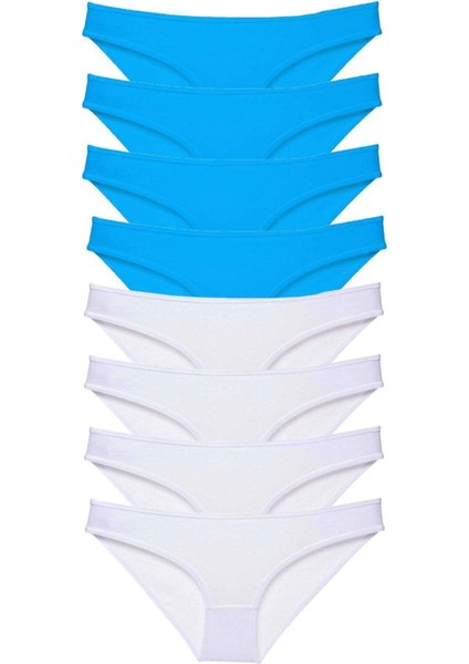 8 Adet Süper Eko Set Likralı Kadın Slip Külot Beyaz ve Mavi