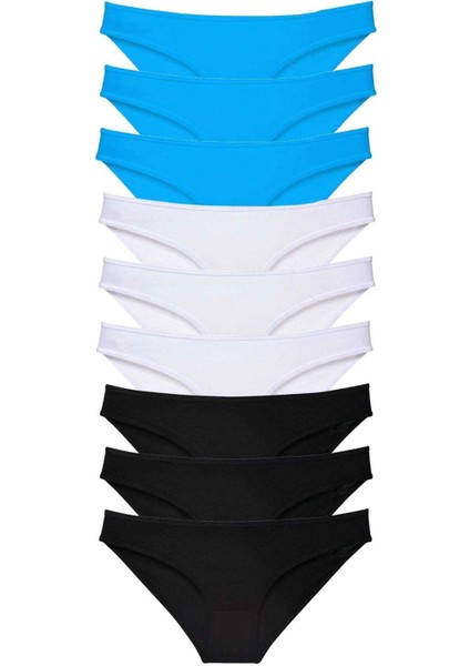 9 Adet Süper Eko Set Likralı Kadın Slip Külot Siyah Beyaz Mavi