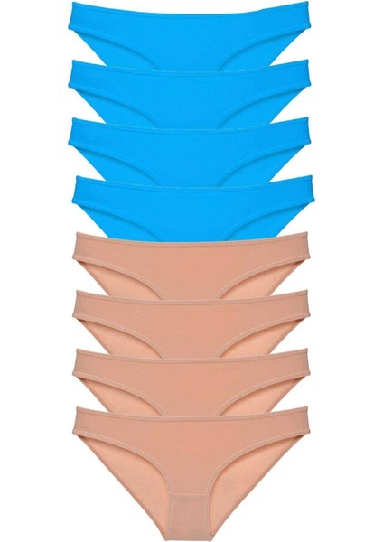 8 Adet Eko Set Likralı Kadın Slip Külot Ten ve Mavi