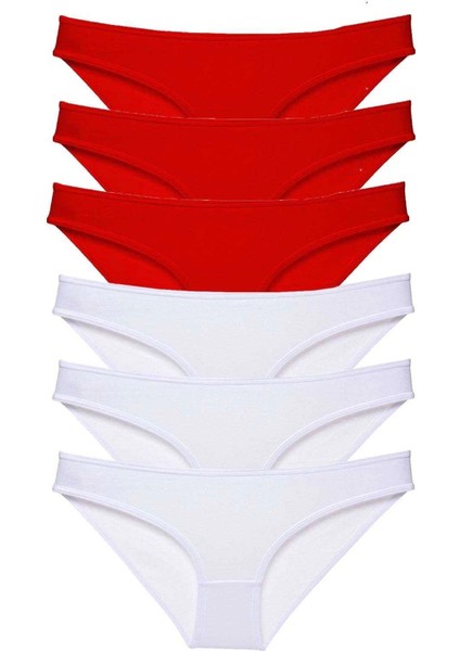 6 Adet Süper Eko Set Likralı Kadın Slip Külot Kırmızı Beyaz