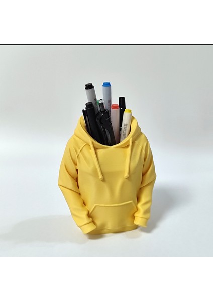 Kapüşonlu Sweat Tasarımlı Sarı Kalemlik | 3D Baskı Masaüstü Kalem Düzenleyici 10,6x9,4x6,5 cm modelleri