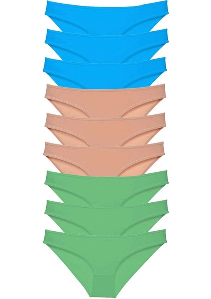 9 Adet Süper Eko Set Likralı Kadın Slip Külot Yeşil Ten Mavi