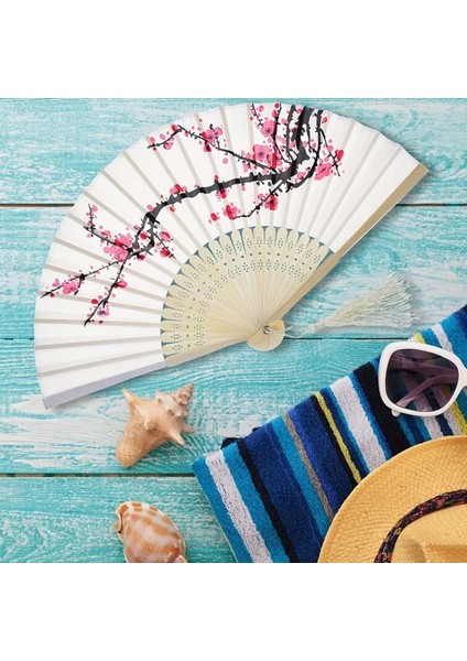 1 Adet Vintage Bambu Katlanır Fan ile Kiraz Çiçeği Tasarımı - Düğünler