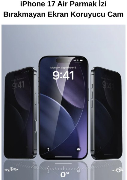 iPhone 17 Air 9h+ Tam Kaplayan Parmak Izi Bırakmayan Safir Ekran Koruyucu Cam