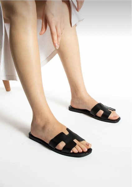 Hermes Modeli Önü Yanı Açık Kadın Terlik Dış Mekan ve Ev Terliği