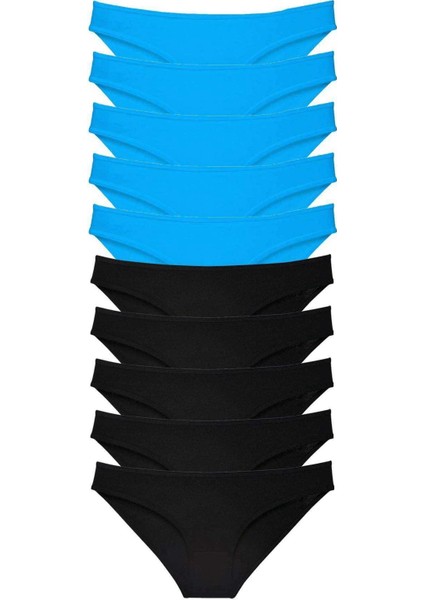 10 Adet Eko Set Likralı Kadın Slip Külot Siyah Mavi