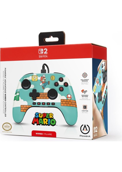 Advantage Wired Controller For Nintendo Switch 2 - Mario Time, Officially Licensed, Hall Effects, Mappable Buttons, Pro Controller, C Button, On-Board Audio Controls