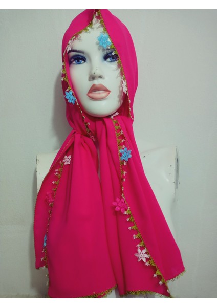 El Emeği Iğne Oyalı Namaz Örtüsü Çeyizlik Mevlit Başörtüsü Krep Kumaş 145X75 cm