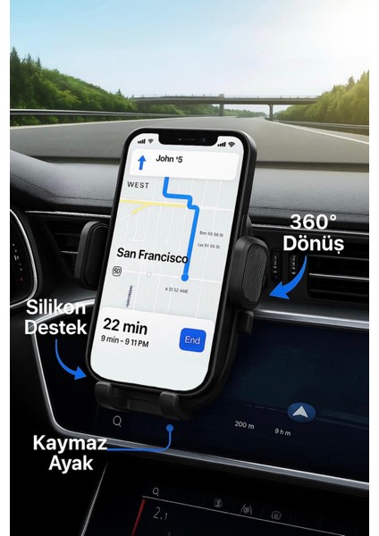 Araç Içi Telefon Tutucu Kancalı Premium Araba Telefon Tutacağı Havalandırma Klima