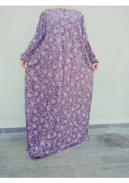 Robadan Uzun Kollu %100 Viskon Basma Çiçekli Anne Elbise, Namaz Elbisesi