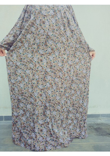 Robadan Uzun Kollu %100 Viskon Basma Çiçekli Anne Elbise, Namaz Elbisesi
