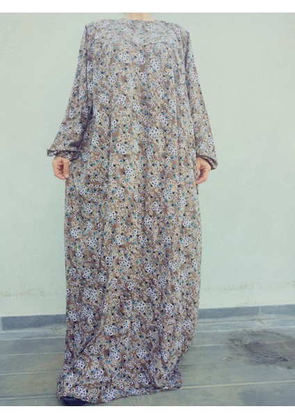 Robadan Uzun Kollu %100 Viskon Basma Çiçekli Anne Elbise, Namaz Elbisesi modelleri
