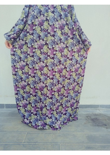Robadan Uzun Kollu %100 Viskon Basma Çiçekli Anne Elbise, Namaz Elbisesi