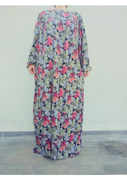 Robadan Uzun Kollu %100 Viskon Basma Çiçekli Anne Elbise, Namaz Elbisesi