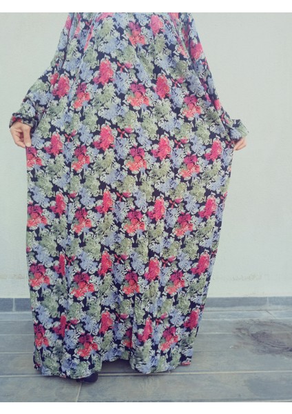 Robadan Uzun Kollu %100 Viskon Basma Çiçekli Anne Elbise, Namaz Elbisesi modelleri