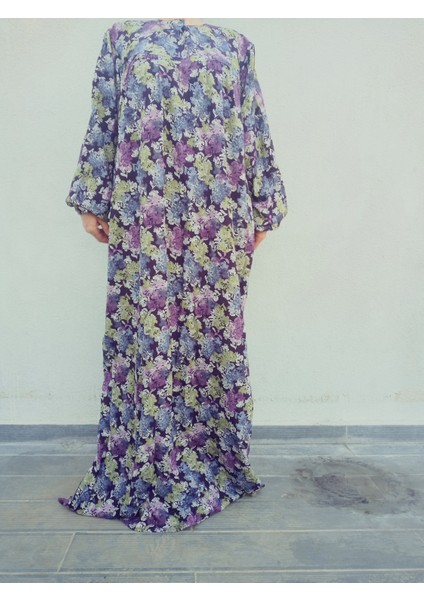 Robadan Uzun Kollu %100 Viskon Basma Çiçekli Anne Elbise, Namaz Elbisesi modelleri