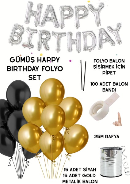 Happy Birthday Folyo Set Gold Gümüş Balon Parti Doğum Günü Süsleme Seti fiyatları