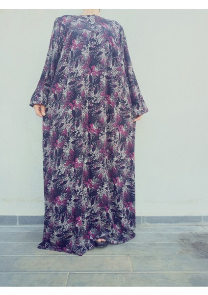 Robadan Uzun Kollu %100 Viskon Basma Çiçekli Anne Elbise, Namaz Elbisesi
