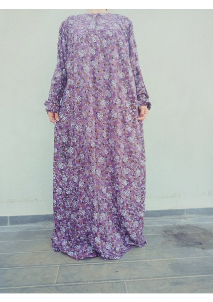 Robadan Uzun Kollu %100 Viskon Basma Çiçekli Anne Elbise, Namaz Elbisesi