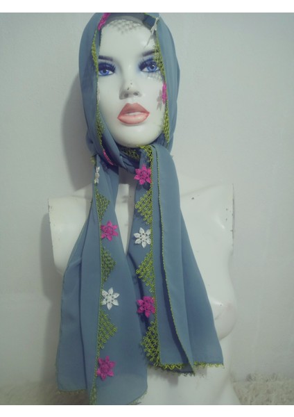 El Emeği Iğne Oyalı Namaz Örtüsü Çeyizlik Mevlit Başörtüsü Krep Kumaş 145X75 cm