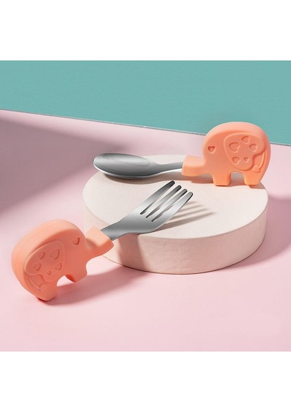Bebek Filli Yemek Kısa Saplı Çocuk Paslanmaz Çelik Çatal Kaşık Pembe