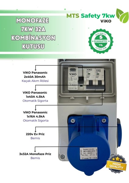 7.4 Kw 3/32 A VIKO Tesla Mavi Adaptör Uyumlu Seyyar Elektrikli Araç Şarj Cihazı Kombinasyon Panosu Kutusu fiyatları