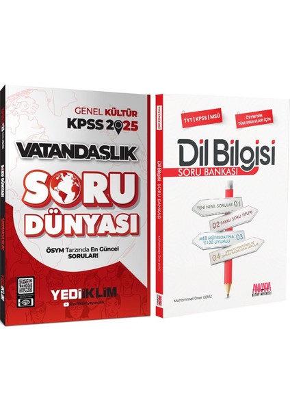 Yediiklim 2025 Kpss Genel Kültür Vatandaşlık Soru Dünyası ve Akm Dil Bilgisi Soru Bankası Seti 2 Kitap