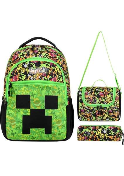 Lisanslı Mine Creepy Ilkokul Çantası Beslenme Çantası ve Kalemlik 3'lü Set