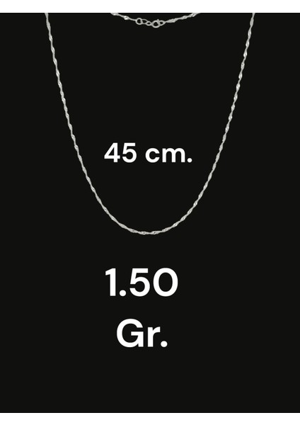 45 cm Düz Klasik 1.50 gr 925 Ayar Gümüş Kolye Zinciri modelleri