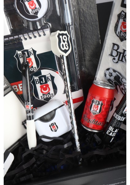 Dekomus Gıft Box Özel Kutulu Beşiktaş Kartal Gücü Kırtasiye Seti Uçlu Kalemi Roket Silgi,aırpods Kalemtraş