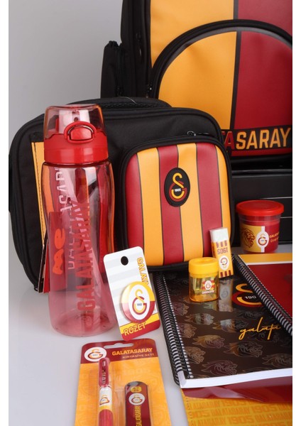 Yeni Sezon Lisanslı Galatasaray Çubuklu Full Kırtasiye Okul Seti 3 Bölmeli Okul,kalem ve Beslenme ÇANTASI,700 ml Matara,beslenme Kabı Seti fırsatları