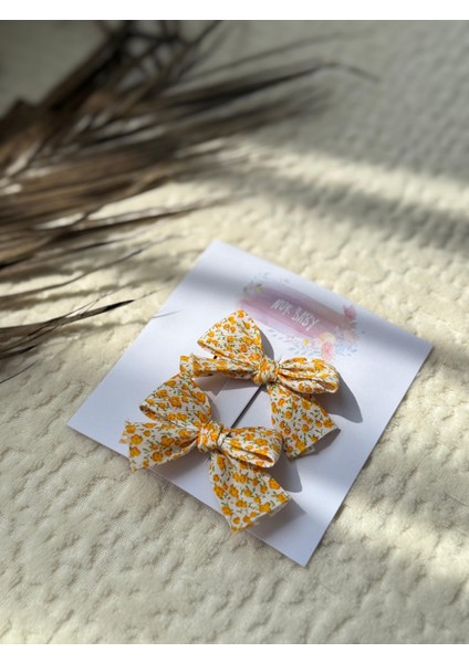 Kız Çocuk Ikili Fiyonk Toka Seti Sarı Çiçekli modelleri