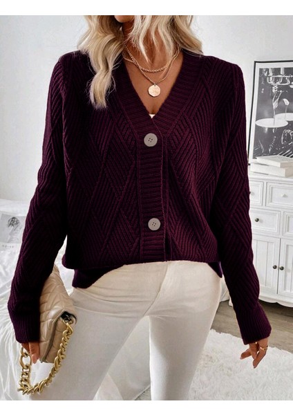 Baklava Desenli Düğmeli Model Dokuma Detaylı Uzun Kollu Triko Hırka modelleri